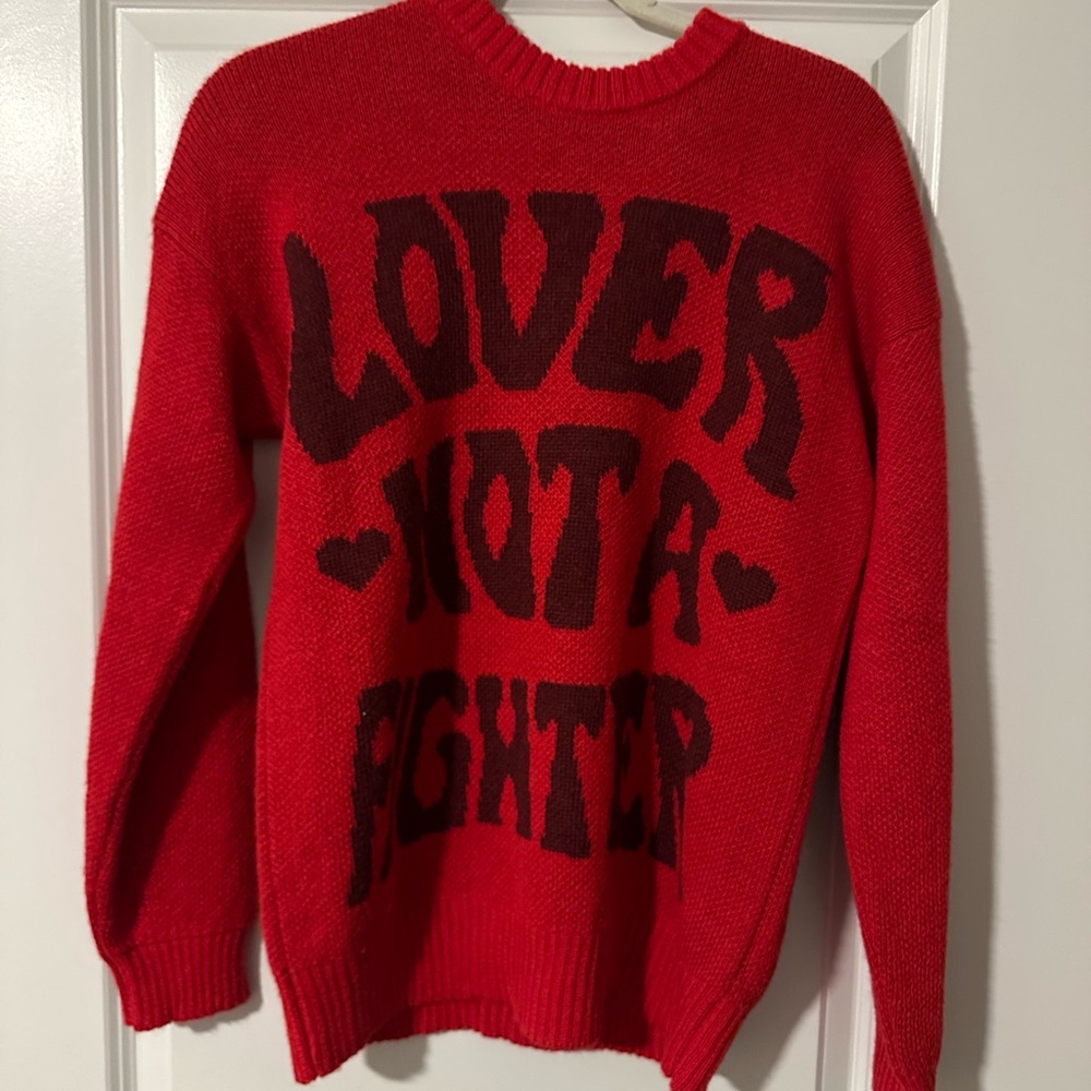 MOTHER Red and Black "Lover Not A Fighter" Crewneck Sweater